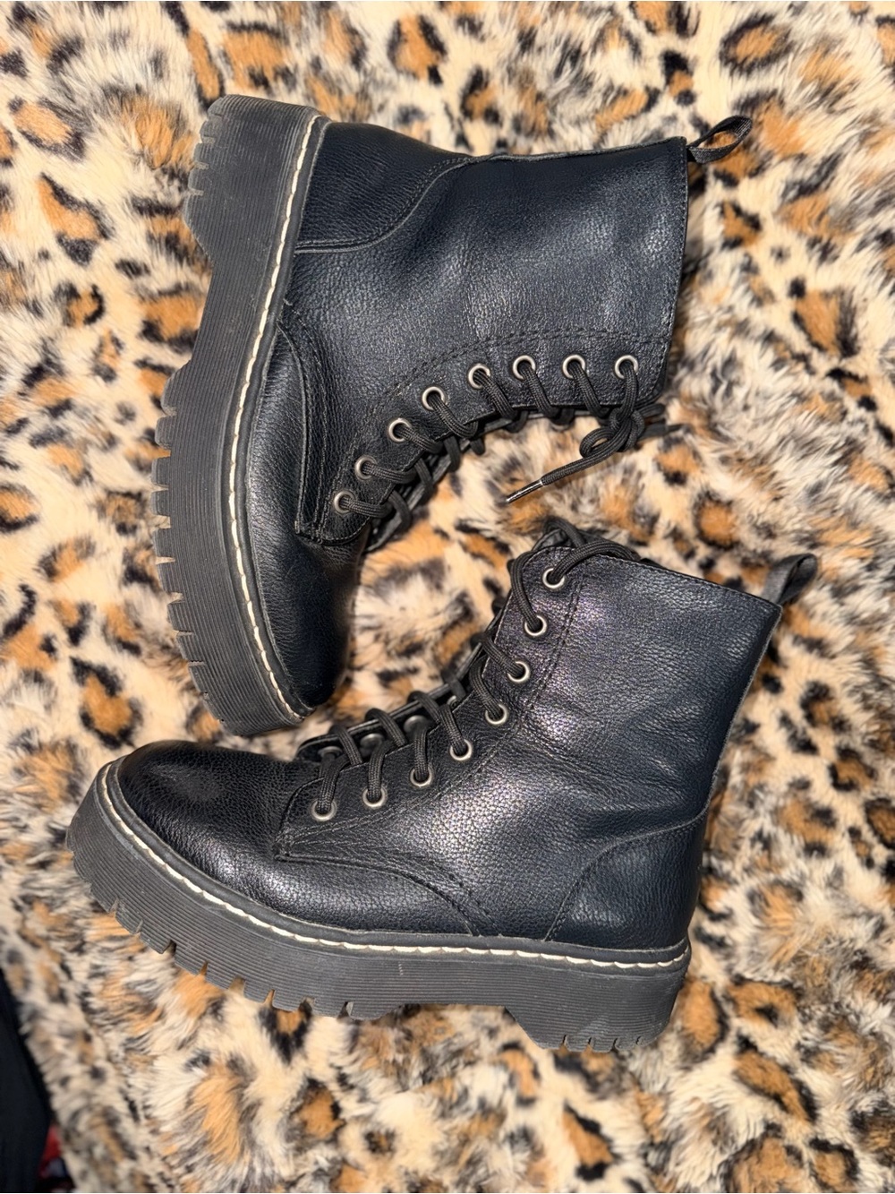 Chunky Black Lace-Up Platform Boots